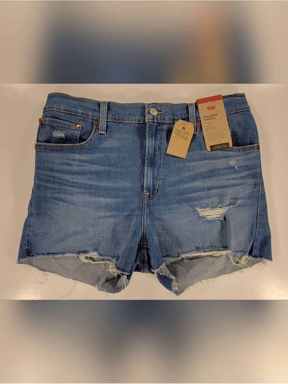 NEW Levi's Women's High-Rise Denim Blue Jean Shorts 14 32 NWT Stretch Cut-off